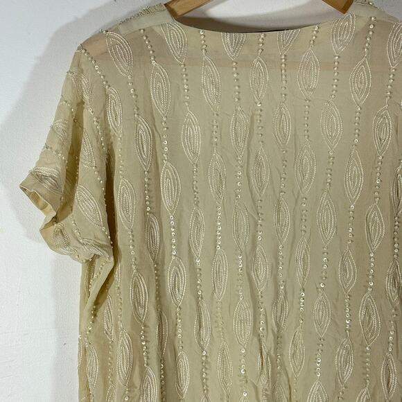 WHAT GOES AROUND COMES‎ AROUND Anthropologie Silk Beaded Cardi Womans S Cottage - Picture 8 of 11